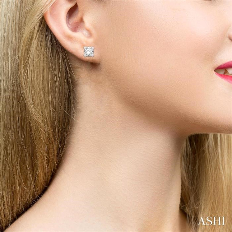 1/10 ctw Round Cut Diamond Stud Earring in 14K White Gold
