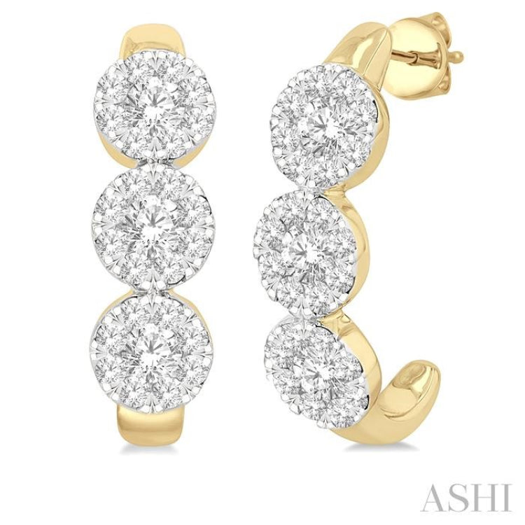 7/8 Ctw Lovebright Round Cut Diamond Half Hoop Earring in 14K Yellow and White Gold