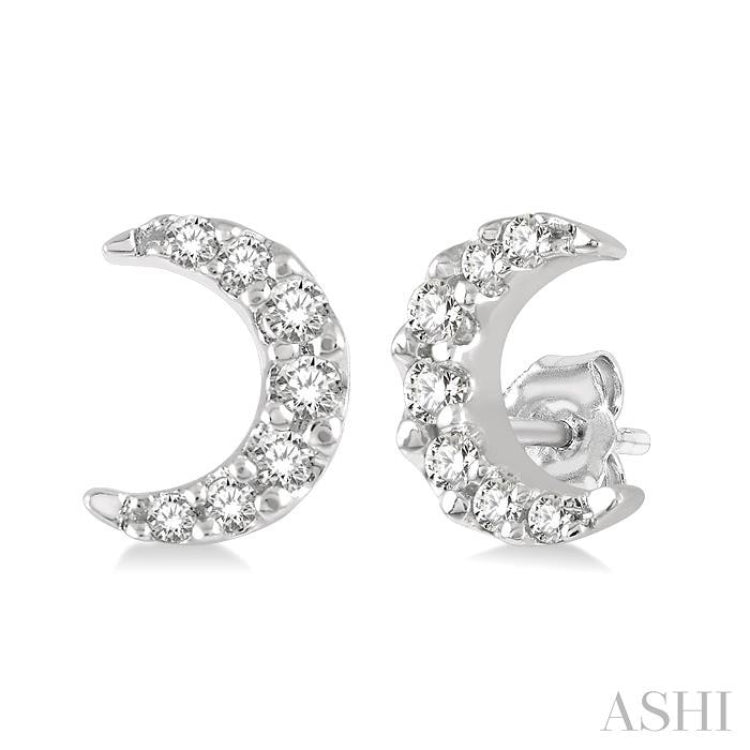 1/10 Ctw Crescent Moon Round Cut Diamond Petite Fashion Earrings in 14K White Gold