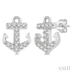 1/10 Ctw Anchor Round Cut Diamond Petite Fashion Earrings in 14K White Gold
