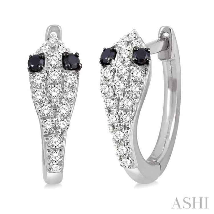 1/4 Ctw Serpent Head With Black Diamond Eyes Round Cut Diamond Huggie Petite Earrings in 14K White Gold