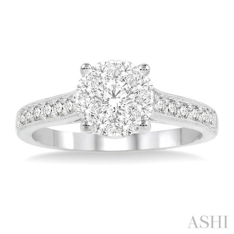 3/4 ctw Lovebright Round Cut Diamond Engagement Ring in 14K White Gold