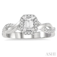 1/2 Ctw Twisted Shank Round & Emerald Cut Diamond Engagement Ring With 1/3 Ctw Emerald Cut Center Stone in 14K White Gold