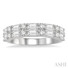 1 1/5 Ctw Double Baguette and Round Cut Diamond Fashion Band in 14K White Gold