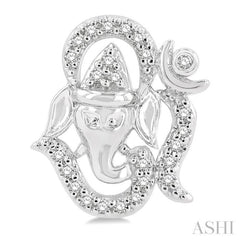 1/6 Ctw Petite Ganesha in 'OM' Symbol Round Cut Diamond Fashion Stud Earring in 10K White Gold