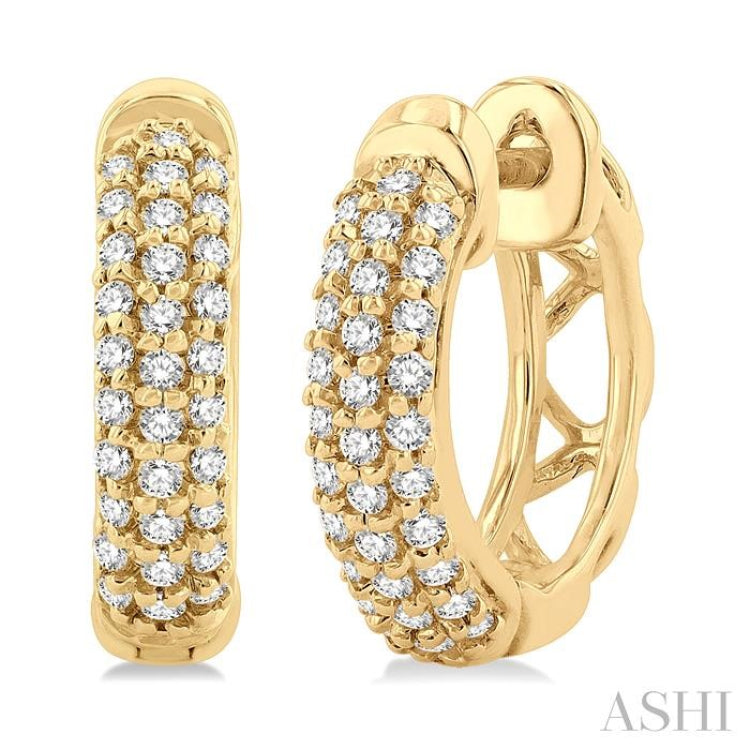 1/4 Ctw Petite Triple Row Round Cut Diamond Fashion Huggies in 10K Yellow Gold