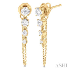 1 Ctw Journey Round Cut Diamond Fashion Long Chain Earring in 14K Yellow Gold