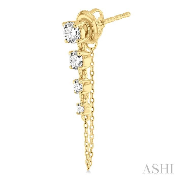 1 Ctw Journey Round Cut Diamond Fashion Long Chain Earring in 14K Yellow Gold
