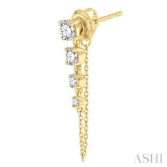 1 Ctw Journey Round Cut Diamond Fashion Long Chain Earring in 14K Yellow Gold