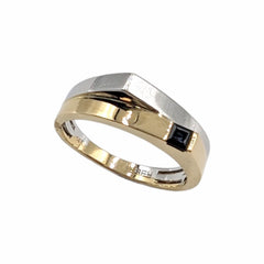 APPRAISED $2240- 14Kt. Two Tone Double Ring with a Square Black Sapphire Set on Yellow Gold Side