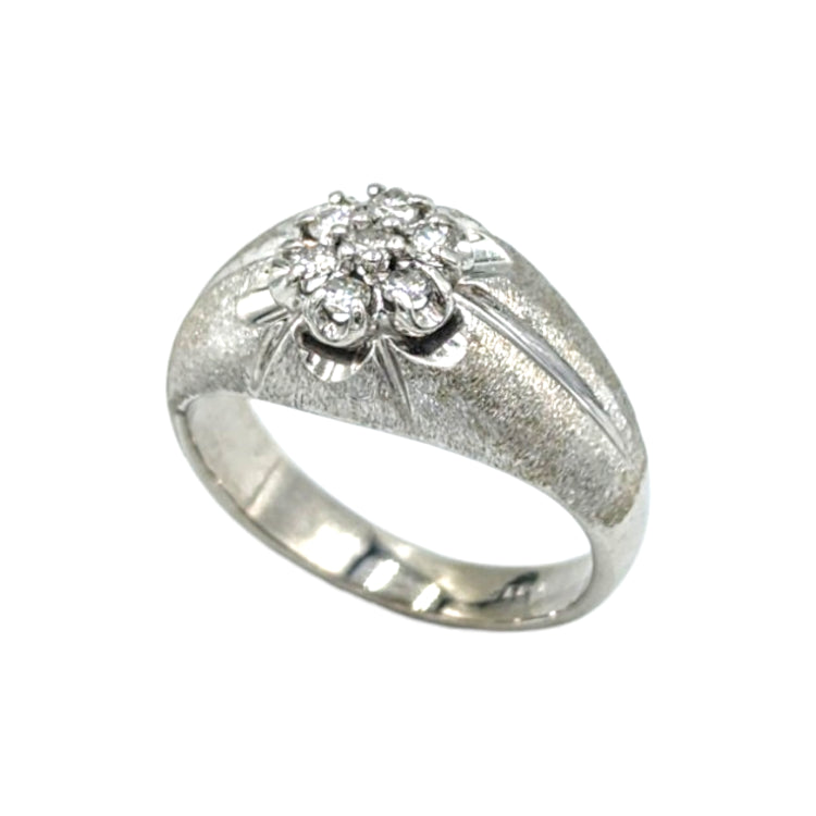 APPRAISED $1000- 14Kt. White Gold with Seven Round Brilliant Diamonds Totaling .21ct in a Cluster Top Gents' Ring