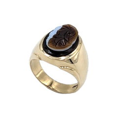 APPRAISED $1050- 10Kt. White Gold Oval Three Layer Chalcedony Cameo Gents' Ring