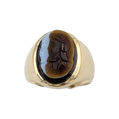 APPRAISED $1050- 10Kt. White Gold Oval Three Layer Chalcedony Cameo Gents' Ring