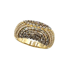 APPRAISED $3000- 14Kt. Yellow Gold with Seventy Round Brilliant Champagne Diamonds and Seventy-Eight Round Brilliant White Diamonds in a Dome Ring