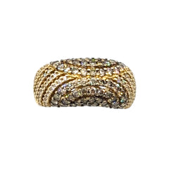 APPRAISED $3000- 14Kt. Yellow Gold with Seventy Round Brilliant Champagne Diamonds and Seventy-Eight Round Brilliant White Diamonds in a Dome Ring