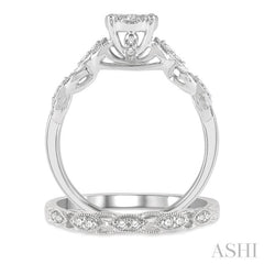 1/2 Ctw Lattice Lovebright Round Cut Diamond Wedding Set With 3/8 Ctw Circular Mount Engagement Ring and 1/10 Ctw Wedding Band in 14K White Gold