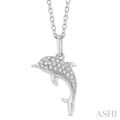 1/10 Ctw Petite Nautical Dolphin Round Cut Diamond Fashion Pendant With Chain in 10K White Gold