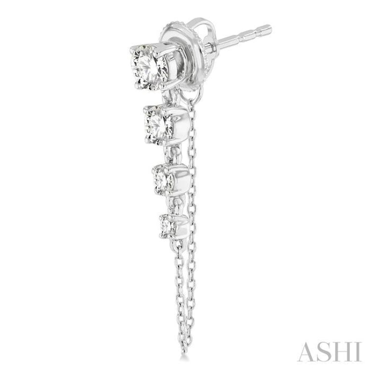 1 Ctw Journey Round Cut Diamond Fashion Long Chain Earring in 14K White Gold