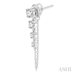 1 Ctw Journey Round Cut Diamond Fashion Long Chain Earring in 14K White Gold