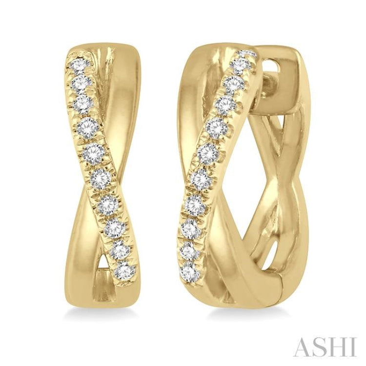 1/10 Ctw Split Intersecting Arms Round Cut Diamond Huggie Petite Earrings in 10K Yellow Gold