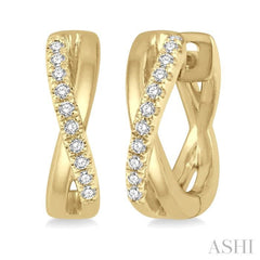1/10 Ctw Split Intersecting Arms Round Cut Diamond Huggie Petite Earrings in 10K Yellow Gold