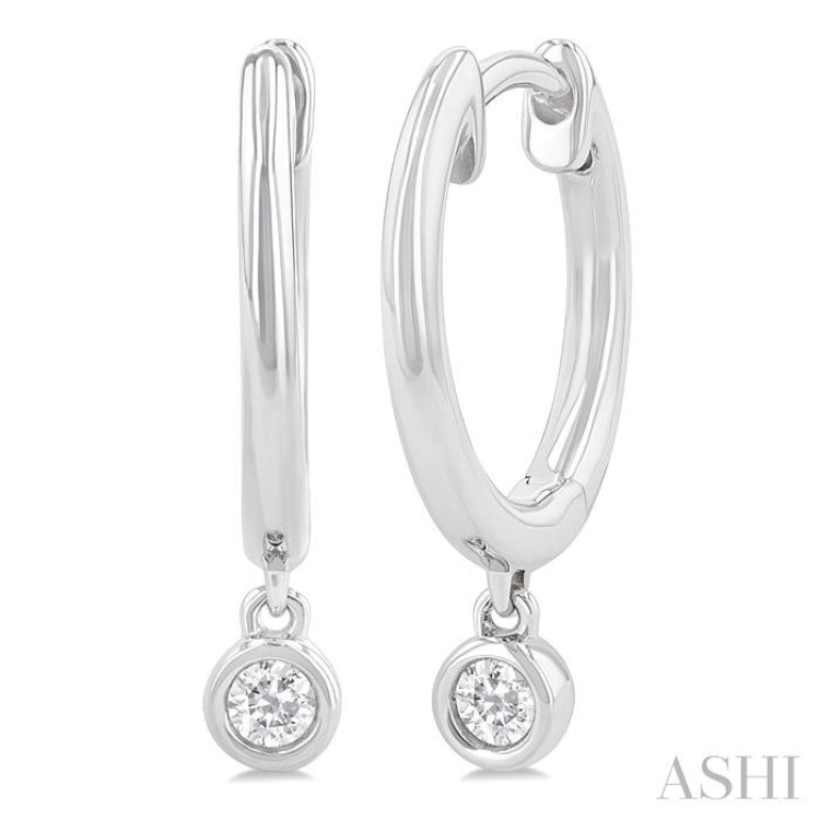 1/10 Ctw Petite Bezel Drop Round Cut Diamond Fashion Huggies in 10K White Gold