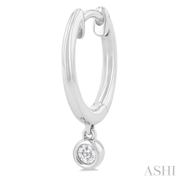 1/10 Ctw Petite Bezel Drop Round Cut Diamond Fashion Huggies in 10K White Gold