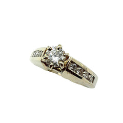 APPRAISED $8500- 14Kt. White Gold Ring with One Round Brilliant Diamond Accented by Four Round Brilliant Diamonds