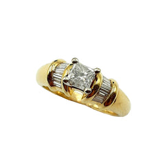 APPRAISED $2250- 14Kt. Yellow Gold Ring with One Princess Cut Diamond and Eight Baguette Diamonds