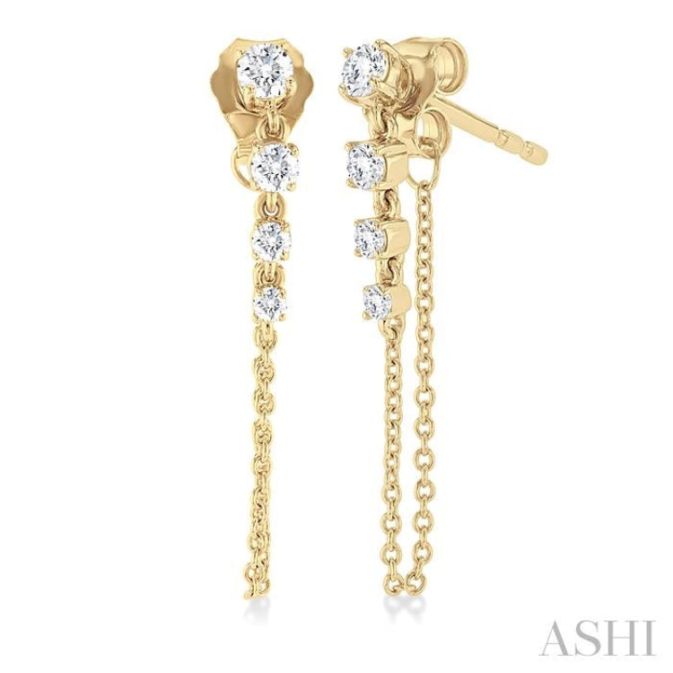 1/3 Ctw Journey Round Cut Diamond Fashion Long Chain Earring in 14K Yellow Gold