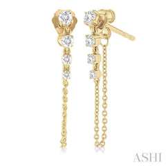 1/3 Ctw Journey Round Cut Diamond Fashion Long Chain Earring in 14K Yellow Gold