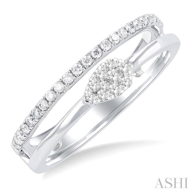 1/4 Ctw Double Row Pear Shape Lovebright Round Cut Diamond Ladies Ring in 10K White Gold