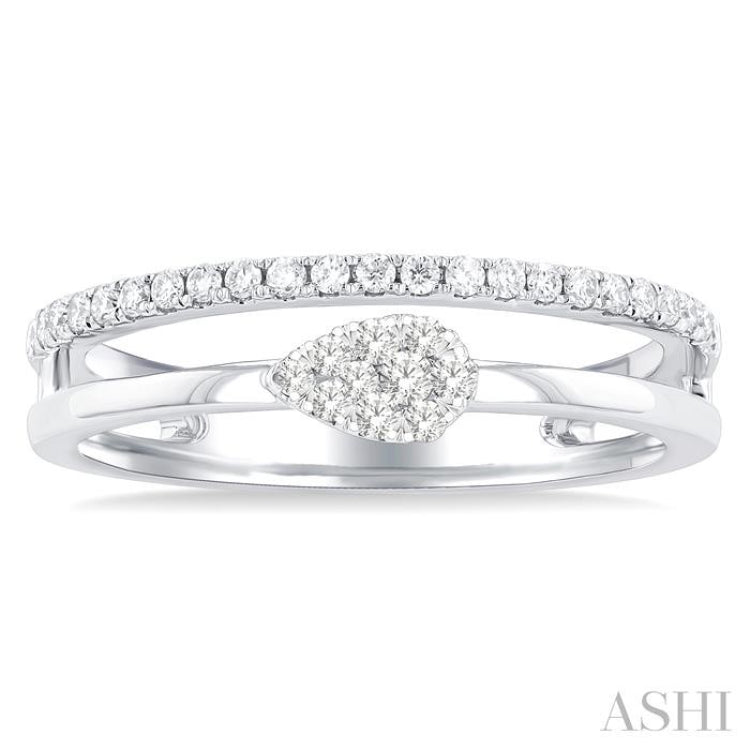 1/4 Ctw Double Row Pear Shape Lovebright Round Cut Diamond Ladies Ring in 10K White Gold