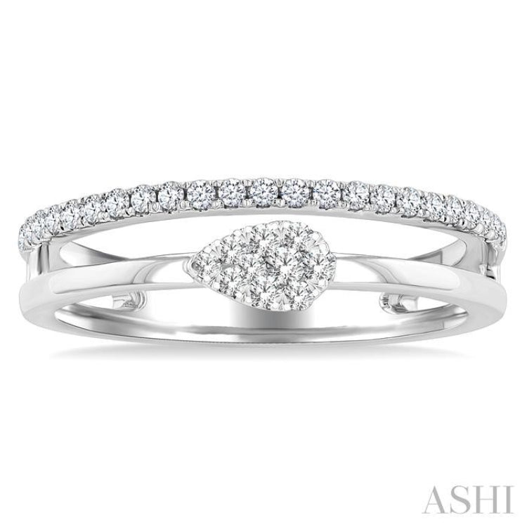 1/4 Ctw Double Row Pear Shape Lovebright Round Cut Diamond Ladies Ring in 10K White Gold