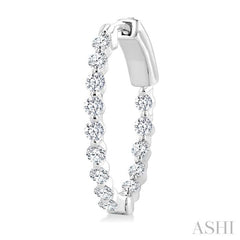 1 Ctw Inside-Out Single Prong Set Round Cut Diamond Hoop Earrings in 14K White Gold