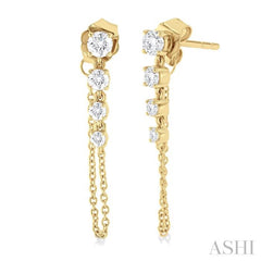 1/2 Ctw Journey Round Cut Diamond Fashion Long Chain Earring in 14K Yellow Gold