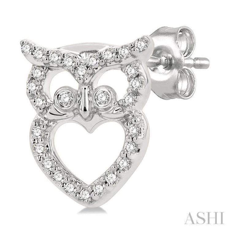 1/6 Ctw Petite Owl Round Cut Diamond Fashion Stud Earrings in 10K White Gold