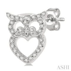 1/6 Ctw Petite Owl Round Cut Diamond Fashion Stud Earring in 10K White Gold