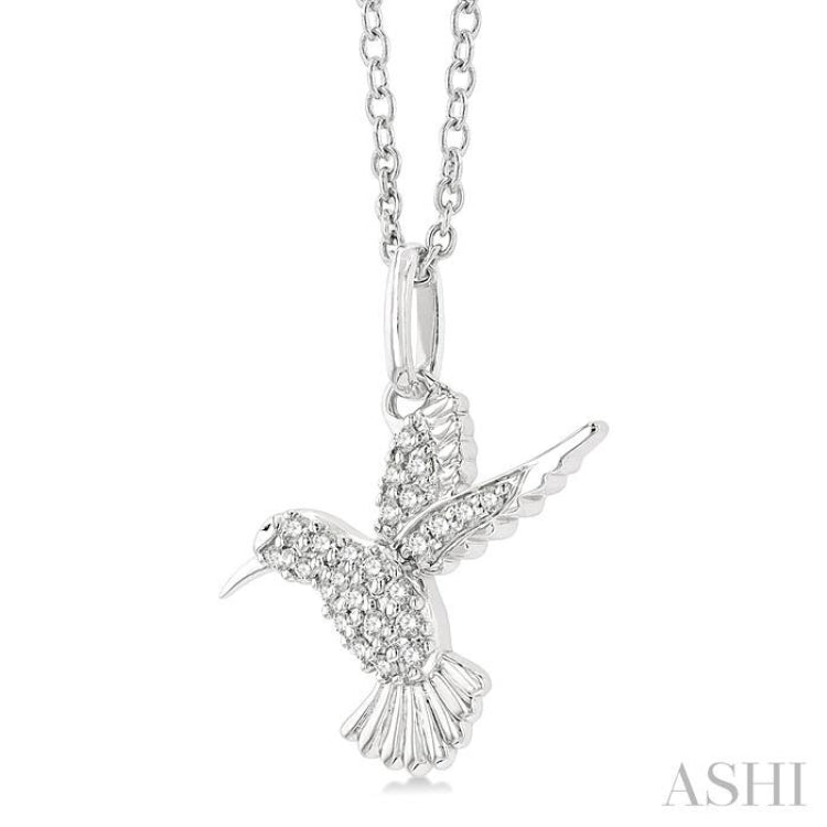 1/6 Ctw Petite Hummingbird Round Cut Diamond Fashion Pendant With Chain in 10K White Gold