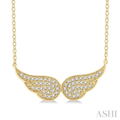 1/6 Ctw Petite Angel Wing Round Cut Diamond Fashion Pendant With Chain in 10K Yellow Gold