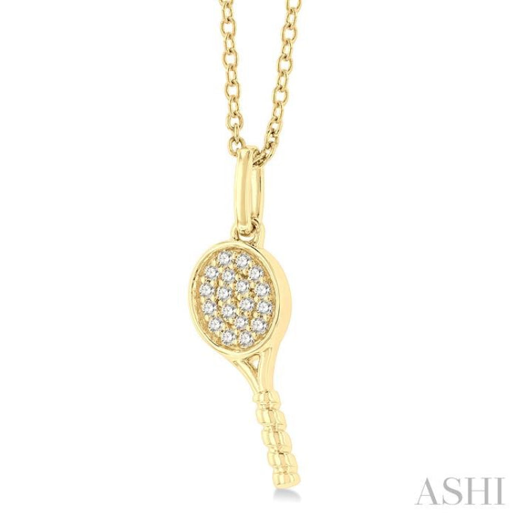1/10 Ctw Petite Tennis Racket Round Cut Diamond Fashion Pendant With Chain in 10K Yellow Gold
