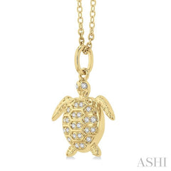 1/10 Ctw Petite Sea Life Turtle Round Cut Diamond Fashion Pendant With Chain in 10K Yellow Gold