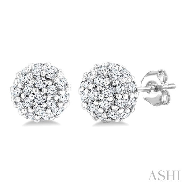 1/5 Ctw Petite Disco Ball Round Cut Diamond Fashion Stud Earring in 10K White Gold
