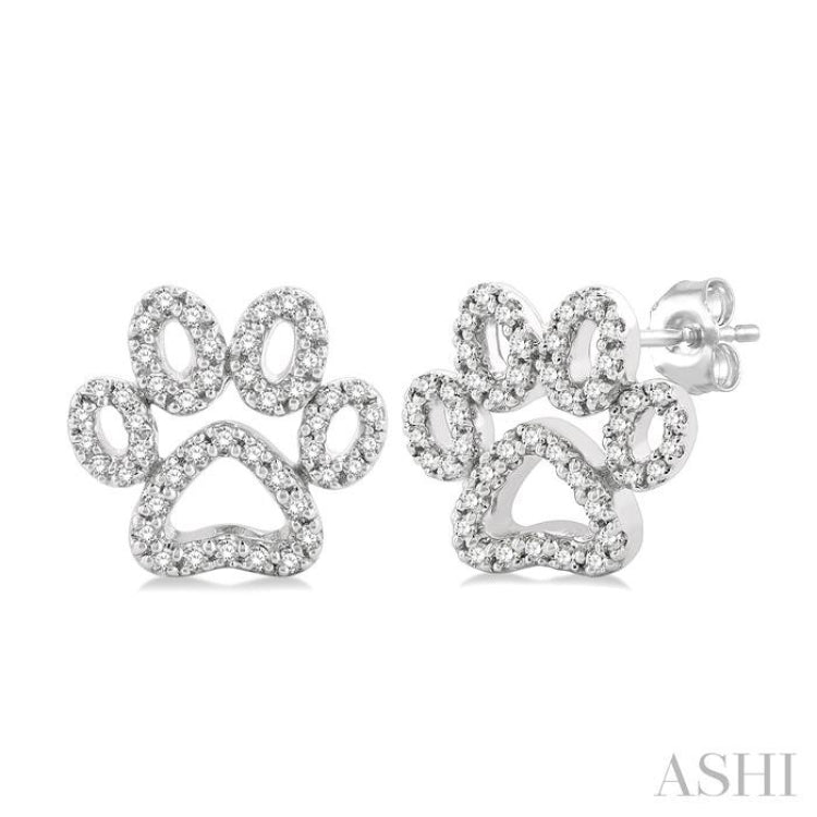 1/4 Ctw Petite Dog Paw Round Cut Diamond Fashion Stud Earring in 10K White Gold