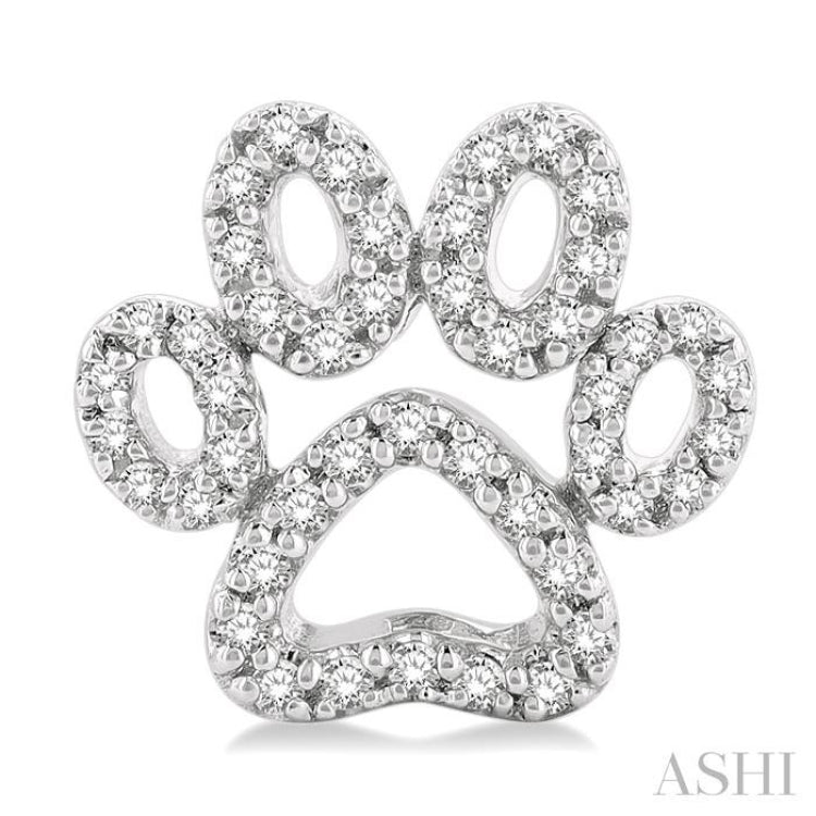 1/4 Ctw Petite Dog Paw Round Cut Diamond Fashion Stud Earring in 10K White Gold
