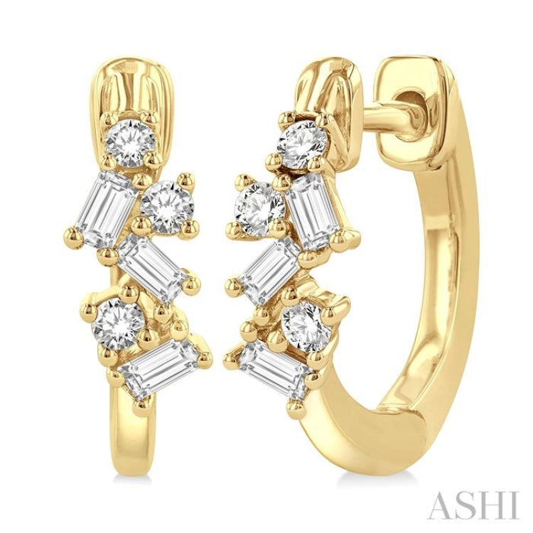 1/4 Ctw Petite Fusion Scatter Baguette and Round Cut Diamond Fashion Huggies in 14K Yellow Gold