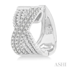 1/3 Ctw Petite Wide Criss Cross Rope and Round Cut Diamond Fashion Huggies in 14K White Gold