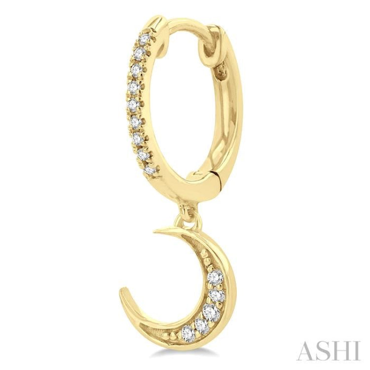 1/6 Ctw Petite Celestial Crescent & Star Round Cut Diamond Fashion Huggies in 10K Yellow Gold
