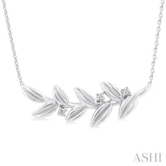 1/20 Ctw Olive Leaf Round Cut Diamond Pendant With Chain in Sterling Silver