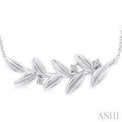 1/20 Ctw Olive Leaf Round Cut Diamond Pendant With Chain in Sterling Silver